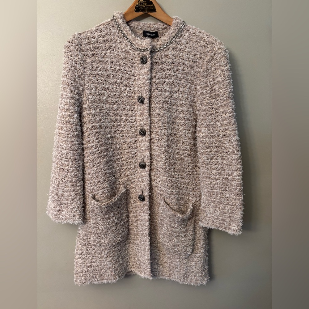 Lurex Tweed Wool Sweater Coat In Beige Size 44 Made in Italy